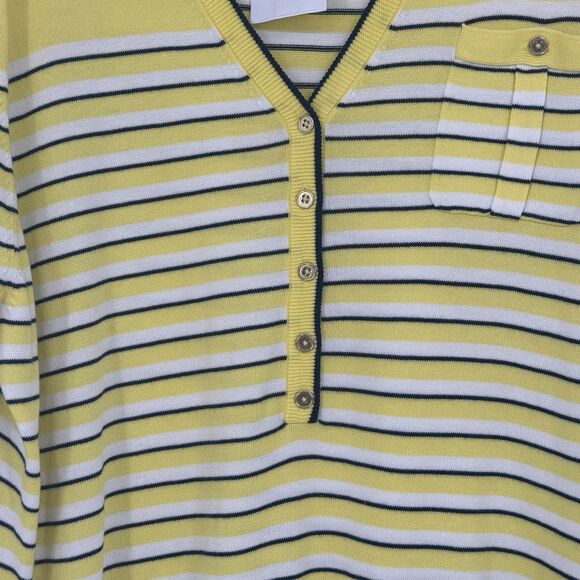 Lands' End 3/4 Sleeve Gold Button Yellow W/navy/white Stripe 2X EUC - Picture 3 of 8